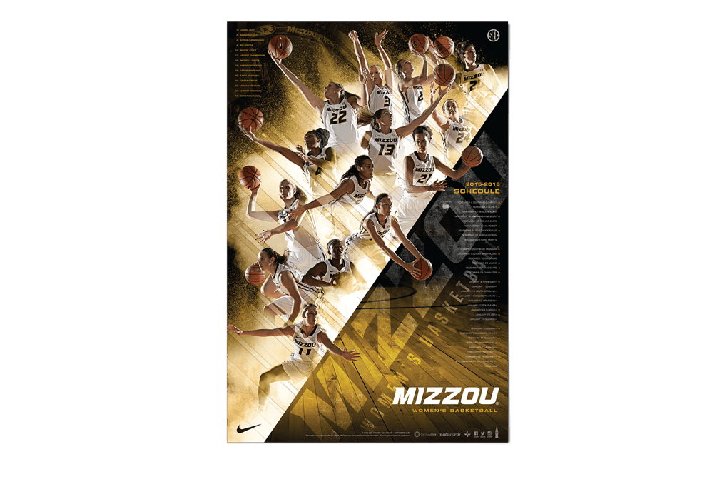 Mizzou Athletics Basketball 2015-2016 schedule poster